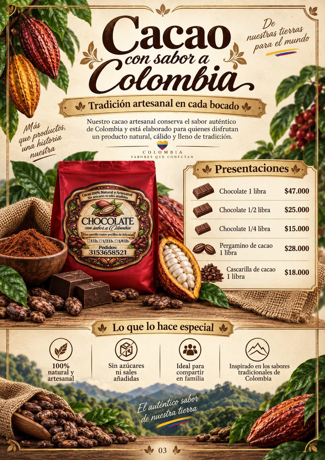 Chocolate de mesa, pergamino y cascarilla de cacao de Jardín Frutálico